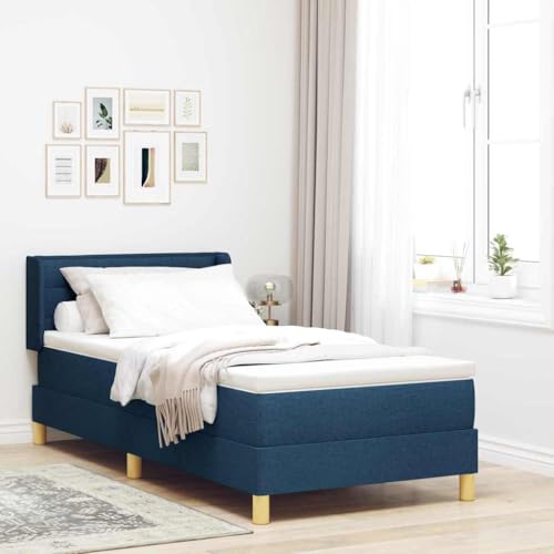 Qnhdfrt Boxspringbett mit Matratze in Blau 100 x 200 cm Modernes Design mit Höhenverstellbarem Kopfteil und Hochdichter Schaummatratze für Schlafzimmer Gästebett oder Single Bed von Qnhdfrt
