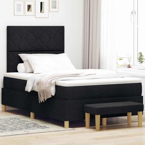 Qnhdfrt Boxspringbett mit Matratze und Bank 120x190 cm Modernes Design Schwarz Stoff Bettgestell mit Kopfteil für Schlafzimmer von Qnhdfrt
