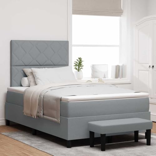 Qnhdfrt Boxspringbett mit Matratze & Bank 120x200 cm Grau Modernes Design mit Naturholzrahmen Bequeme Unterstützung durch Schaummatratze und Topper Langlebiges Stoffbett für Schlafzimmer von Qnhdfrt