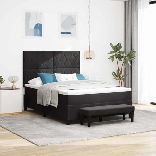 Qnhdfrt Boxspringbett mit Matratze und Bank 140x200 cm Modernes Samt Design Schwarz Geometrisches Muster Gemütlich und Unterstützend für Schlafzimmer von Qnhdfrt