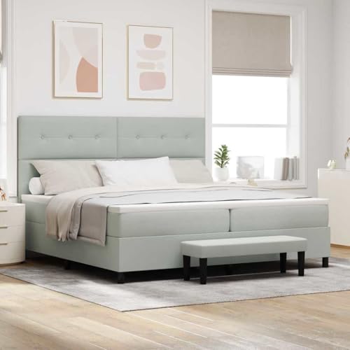 Qnhdfrt Boxspringbett mit Matratze und Bank 200x200 cm Hellgrauer Samt Elegantes Design mit Knopfheftung für Schlafzimmer von Qnhdfrt
