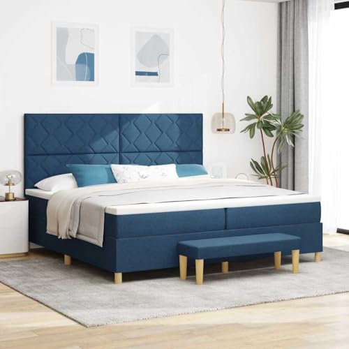 Qnhdfrt Boxspringbett mit Matratze und Bank 200x200 cm Modernes Design Blauer Stoffbezug mit Geometrischem Muster Stabiler Holzrahmen für Zwei Erwachsene Schlafzimmer von Qnhdfrt