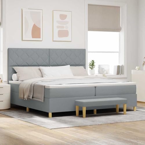 Qnhdfrt Boxspringbett mit Matratze und Bank 200x200 cm Modernes Design Hellgrauer Stoff mit Geometrischem Muster Robuster Holzrahmen für Zwei Erwachsene von Qnhdfrt
