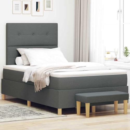 Qnhdfrt Boxspringbett mit Matratze und Bank Dunkelgrau 120x190 cm Stoff Modernes Design Robuste Konstruktion für erholsamen Schlaf im Schlafzimmer von Qnhdfrt