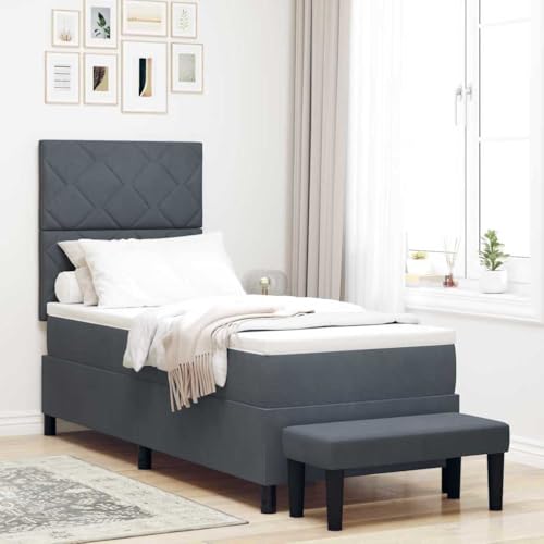 Qnhdfrt Boxspringbett mit Matratze und Bank Dunkelgrau 80x200 cm Samt Modernes Design mit Diamantblockmuster Einzelbett für Schlafzimmer und Gästezimmer von Qnhdfrt