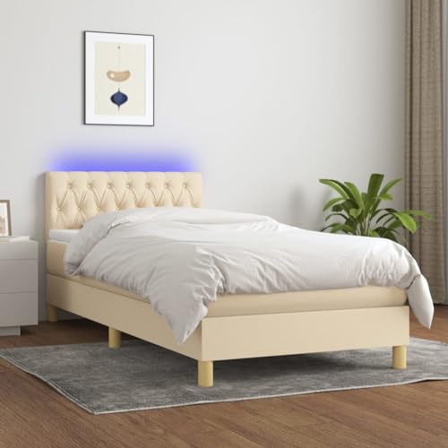 Qnhdfrt Boxspringbett mit Matratze und LED 100x200 cm Creme Stoff Kopfteil höhenverstellbar Taschenfederkernmatratze für erholsamen Schlaf Qnhdfrt Boxspringbett mit Matratze und LED 100x200 cm Creme Stoff Kopfteil höhenverstellbar Taschenfederkernmatratze für erholsamen Schlaf von Qnhdfrt