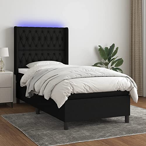 Qnhdfrt Boxspringbett mit Matratze und LED 100x200 cm Schwarzes Stoffbett mit höhenverstellbarem Kopfteil Taschenfederkernmatratze und atmungsaktivem Bezug für Schlafzimmer Qnhdfrt Boxspringbett mit Matratze und LED 100x200 cm Schwarzes Stoffbett mit höhenverstellbarem Kopfteil Taschenfederkernmatratze und atmungsaktivem Bezug für Schlafzimmer von Qnhdfrt