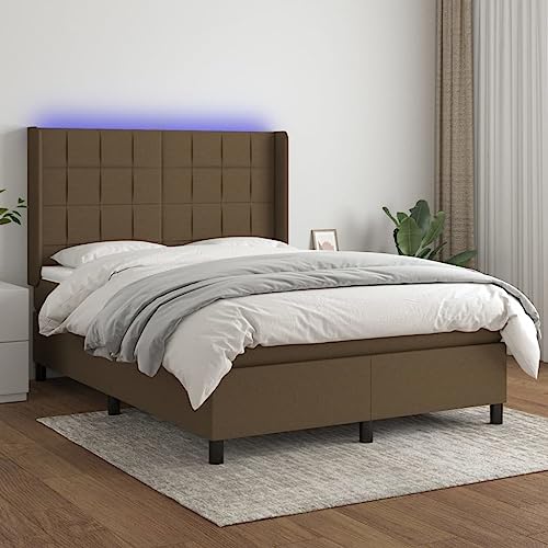 Qnhdfrt Boxspringbett mit Matratze und LED 140x190 cm Dunkelbraun Höhenverstellbares Kopfteil Taschenfederkernmatratze Atmungsaktiver Stoff für Schlafzimmer Gästebett und Jugendbett von Qnhdfrt