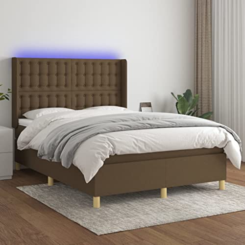 Qnhdfrt Boxspringbett mit Matratze und LED 140x200 cm Dunkelbraun Stoff Kopfteil höhenverstellbar Taschenfederkernmatratze für Schlafzimmer Gästebett und Doppelbett Qnhdfrt Boxspringbett mit Matratze und LED 140x200 cm Dunkelbraun Stoff Kopfteil höhenverstellbar Taschenfederkernmatratze für Schlafzimmer Gästebett und Doppelbett von Qnhdfrt