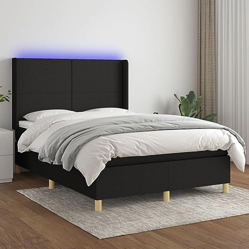 Qnhdfrt Boxspringbett mit Matratze und LED 140x200 cm Schwarz Stoff Modernes Design mit Höhenverstellbarem Kopfteil und Atmungsaktivem Material für Schlafzimmer Gästebett und Jugendbett von Qnhdfrt