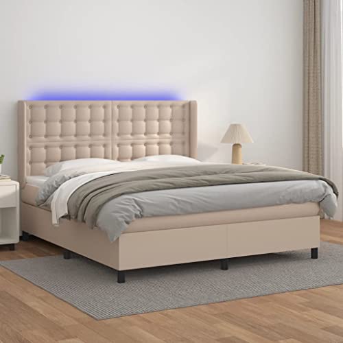 Qnhdfrt Boxspringbett mit Matratze und LED 160x200 cm Cappuccino-Braun Kunstleder Höhenverstellbares Kopfteil Taschenfederkernmatratze für Schlafzimmer Gästebett und Doppelbett Qnhdfrt Boxspringbett mit Matratze und LED 160x200 cm Cappuccino-Braun Kunstleder Höhenverstellbares Kopfteil Taschenfederkernmatratze für Schlafzimmer Gästebett und Doppelbett von Qnhdfrt