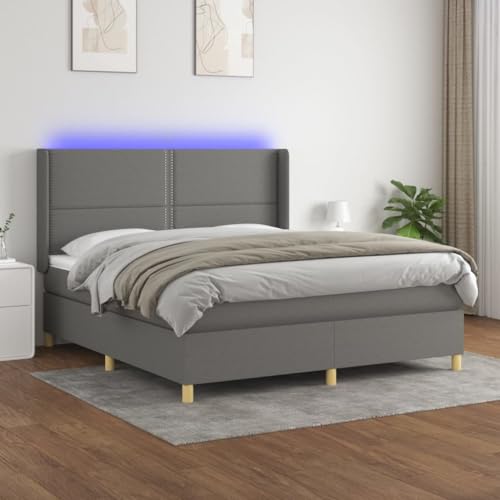 Qnhdfrt Boxspringbett mit Matratze und LED 160x200 cm Dunkelgrau Höhenverstellbares Kopfteil Taschenfederkernmatratze Atmungsaktiver Stoff für Schlafzimmer Gästebett und Doppelbett Qnhdfrt Boxspringbett mit Matratze und LED 160x200 cm Dunkelgrau Höhenverstellbares Kopfteil Taschenfederkernmatratze Atmungsaktiver Stoff für Schlafzimmer Gästebett und Doppelbett von Qnhdfrt