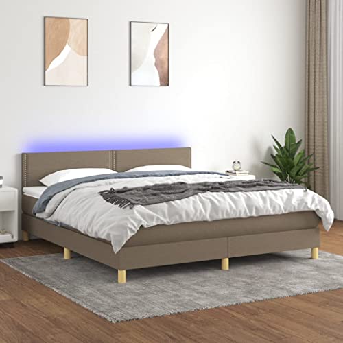 Qnhdfrt Boxspringbett mit Matratze und LED 160x200 cm Taupe Stoff Atmungsaktiv Höhenverstellbares Kopfteil Taschenfederkernmatratze für Schlafzimmer Gästebett und Doppelbett von Qnhdfrt
