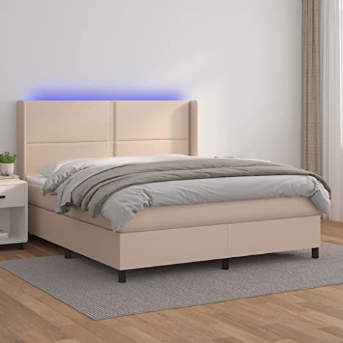 Qnhdfrt Boxspringbett mit Matratze und LED 180x200 cm Cappuccino-Braun Kunstleder Höhenverstellbares Kopfteil Taschenfederkernmatratze für Schlafzimmer Gästebett und Doppelbett Qnhdfrt Boxspringbett mit Matratze und LED 180x200 cm Cappuccino-Braun Kunstleder Höhenverstellbares Kopfteil Taschenfederkernmatratze für Schlafzimmer Gästebett und Doppelbett von Qnhdfrt