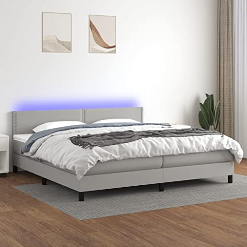Qnhdfrt Boxspringbett mit Matratze und LED 200x200 cm Hellgrau Stoff Kopfteil höhenverstellbar Taschenfederkernmatratze für erholsamen Schlaf von Qnhdfrt