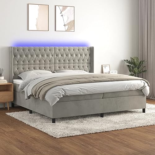 Qnhdfrt Boxspringbett mit Matratze und LED 200x200 cm Samt Hellgrau Höhenverstellbares Kopfteil Taschenfederkernmatratze und RGB Beleuchtung für Schlafzimmer Qnhdfrt Boxspringbett mit Matratze und LED 200x200 cm Samt Hellgrau Höhenverstellbares Kopfteil Taschenfederkernmatratze und RGB Beleuchtung für Schlafzimmer von Qnhdfrt