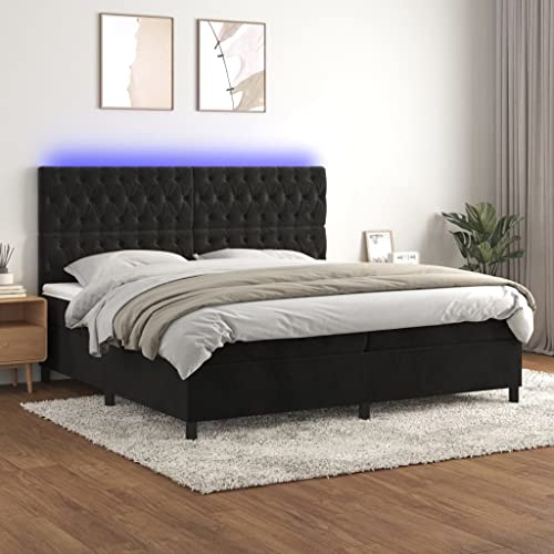 Qnhdfrt Boxspringbett mit Matratze und LED 200x200 cm Samt Schwarz Höhenverstellbares Kopfteil Taschenfederkernmatratze und RGB Beleuchtung für Schlafzimmer von Qnhdfrt