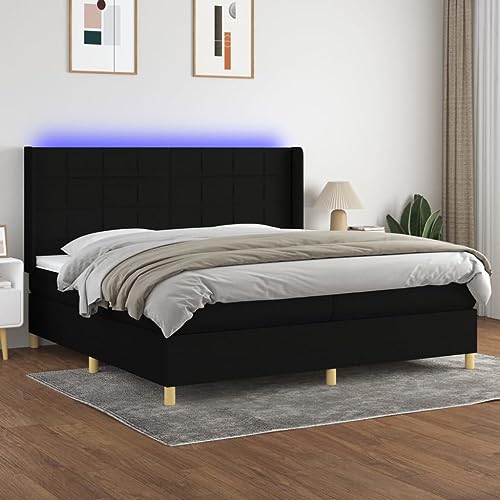 Qnhdfrt Boxspringbett mit Matratze und LED 200x200 cm Schwarz Stoff Modernes Design mit Höhenverstellbarem Kopfteil und Atmungsaktivem Material für Schlafzimmer Qnhdfrt Boxspringbett mit Matratze und LED 200x200 cm Schwarz Stoff Modernes Design mit Höhenverstellbarem Kopfteil und Atmungsaktivem Material für Schlafzimmer von Qnhdfrt