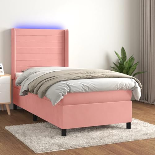 Qnhdfrt Boxspringbett mit Matratze und LED 80x200 cm Samt Rosa Höhenverstellbares Kopfteil Taschenfederkern Matratze für Schlafzimmer von Qnhdfrt