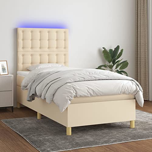 Qnhdfrt Boxspringbett mit Matratze und LED 90x190 cm Creme Stoff Kopfteil höhenverstellbar Taschenfederkernmatratze, für erholsamen Schlaf Qnhdfrt Boxspringbett mit Matratze und LED 90x190 cm Creme Stoff Kopfteil höhenverstellbar Taschenfederkernmatratze, für erholsamen Schlaf von Qnhdfrt