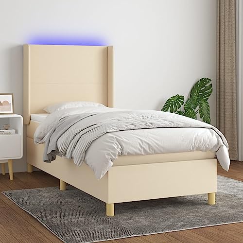 Qnhdfrt Boxspringbett mit Matratze und LED 90x200 cm Creme Stoff Kopfteil höhenverstellbar Taschenfederkernmatratze atmungsaktiv für Schlafzimmer Qnhdfrt Boxspringbett mit Matratze und LED 90x200 cm Creme Stoff Kopfteil höhenverstellbar Taschenfederkernmatratze atmungsaktiv für Schlafzimmer von Qnhdfrt