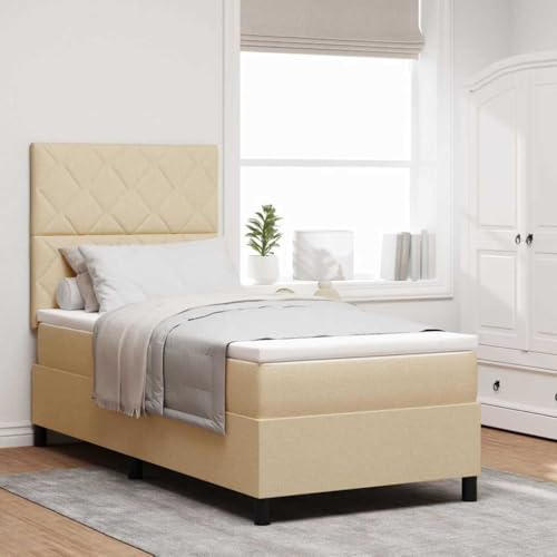 Qnhdfrt Boxspringbett mit Matratze und LED Beige 100 x 200 cm Modernes Design Robuste Kiefernholzkonstruktion Bequemes Kopfteil für Schlafzimmer von Qnhdfrt