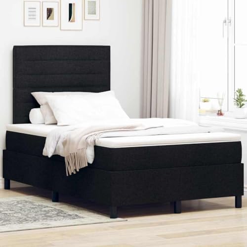 Qnhdfrt Boxspringbett mit Matratze und LED Beleuchtung 120 x 200 cm Modernes Design mit Gepolstertem Kopfteil für Ultimativen Komfort Schwarz Stoff Matt von Qnhdfrt