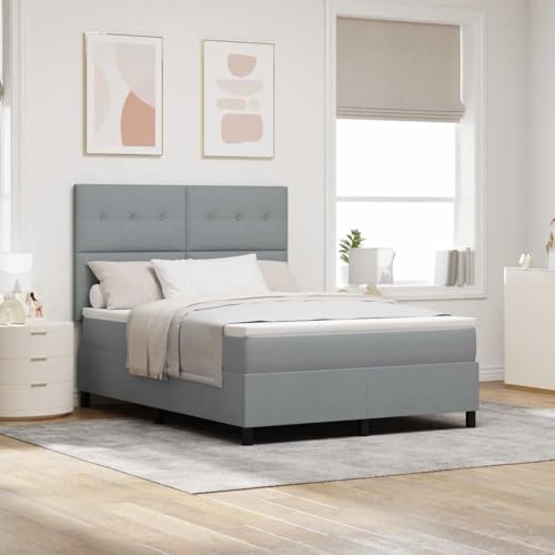 Qnhdfrt Boxspringbett mit Matratze und LED Beleuchtung 140 x 200 cm Modernes Design Stoff Bezug Hellgrau Robuste Konstruktion für Schlafzimmer von Qnhdfrt