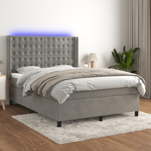 Qnhdfrt Boxspringbett mit Matratze und LED Beleuchtung 140x190 cm Samt Helles Grau Höhenverstellbares Kopfteil Taschenfederkernmatratze für Schlafzimmer Gästebett und Jugendzimmer Qnhdfrt Boxspringbett mit Matratze und LED Beleuchtung 140x190 cm Samt Helles Grau Höhenverstellbares Kopfteil Taschenfederkernmatratze für Schlafzimmer Gästebett und Jugendzimmer von Qnhdfrt