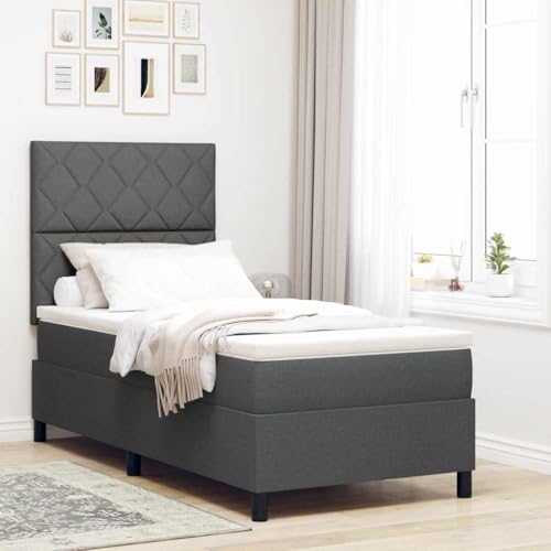 Qnhdfrt Boxspringbett mit Matratze und LED Beleuchtung 90 x 200 cm Grau Modernes Design mit Geometrischem Muster für Schlafzimmer von Qnhdfrt
