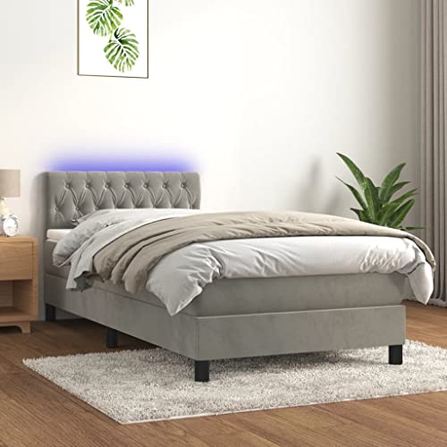 Qnhdfrt Boxspringbett mit Matratze und LED Beleuchtung 90x200 cm Samt Helles Grau Höhenverstellbares Kopfteil Taschenfederkernmatratze für Schlafzimmer Qnhdfrt Boxspringbett mit Matratze und LED Beleuchtung 90x200 cm Samt Helles Grau Höhenverstellbares Kopfteil Taschenfederkernmatratze für Schlafzimmer von Qnhdfrt