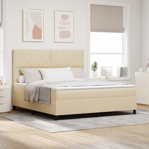 Qnhdfrt Boxspringbett mit Matratze und LED Beleuchtung in Beige 180 x 200 cm Modernes Design mit Geometrischem Muster Robuste Bauweise aus Stoff für Schlafzimmer von Qnhdfrt