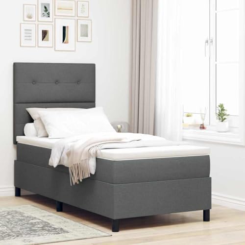 Qnhdfrt Boxspringbett mit Matratze und LED Beleuchtung in Dunkelgrau 100 x 200 cm Modernes Design mit Polsterung und Robustem Holzrahmen für Schlafzimmer von Qnhdfrt