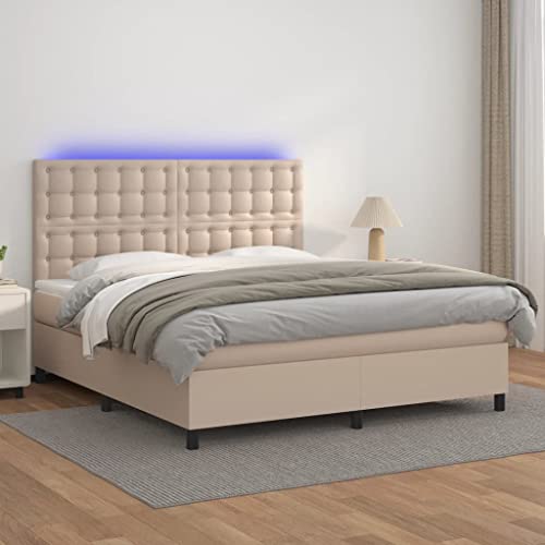 Qnhdfrt Boxspringbett mit Matratze und LED Cappuccino-Braun 180x200 cm Langlebiges Kunstleder Höhenverstellbares Kopfteil Taschenfederkernmatratze für Schlafzimmer Gästebett und Doppelbett Qnhdfrt Boxspringbett mit Matratze und LED Cappuccino-Braun 180x200 cm Langlebiges Kunstleder Höhenverstellbares Kopfteil Taschenfederkernmatratze für Schlafzimmer Gästebett und Doppelbett von Qnhdfrt