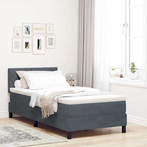 Qnhdfrt Boxspringbett mit Matratze & LED Dunkelgrau 90 x 200 cm Samt Modernes Design mit Qualitätslattenbasis und Stauraum für erholsamen Schlaf im Schlafzimmer von Qnhdfrt