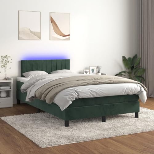 Qnhdfrt Boxspringbett mit Matratze und LED Dunkelgrün 120x200 cm Samt Höhenverstellbares Kopfteil Taschenfederkernmatratze für Schlafzimmer Jugendzimmer und Gästezimmer von Qnhdfrt