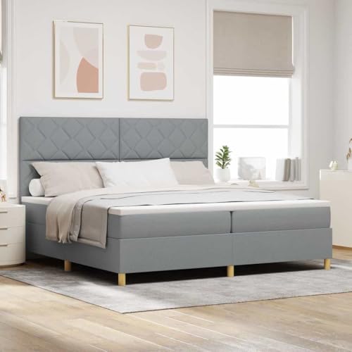 Qnhdfrt Boxspringbett mit Matratze und LED Licht 200x200 cm Modernes Design mit geometrischem Muster Hellgrauer Stoff und beige Holzbeine für Schlafzimmer Qnhdfrt Boxspringbett mit Matratze und LED Licht 200x200 cm Modernes Design mit geometrischem Muster Hellgrauer Stoff und beige Holzbeine für Schlafzimmer von Qnhdfrt