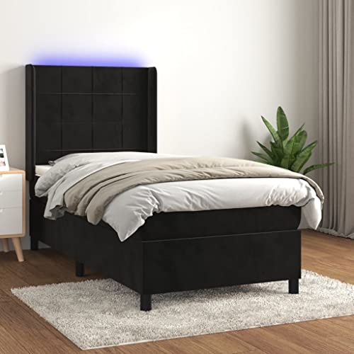 Qnhdfrt Boxspringbett mit Matratze und LED Schwarz 100x 200 cm Samt Kopfteil verstellbar Taschenfederkern für erholsamen Schlaf im Schlafzimmer von Qnhdfrt