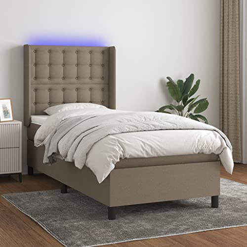 Qnhdfrt Boxspringbett mit Matratze und LED Taupe 90x190 cm Stoff Kopfteil höhenverstellbar Taschenfederkernmatratze für erholsamen Schlaf modernes Design von Qnhdfrt