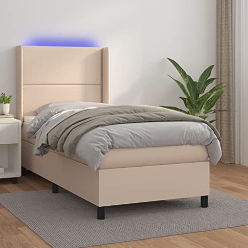 Qnhdfrt Boxspringbett mit Matratze und LED in Cappuccino-Braun 90x190 cm Langlebiges Kunstleder Höhenverstellbares Kopfteil Taschenfederkernmatratze für Schlafzimmer Gästebett und Jugendzimmer Qnhdfrt Boxspringbett mit Matratze und LED in Cappuccino-Braun 90x190 cm Langlebiges Kunstleder Höhenverstellbares Kopfteil Taschenfederkernmatratze für Schlafzimmer Gästebett und Jugendzimmer von Qnhdfrt