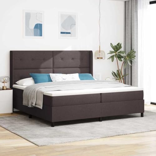 Qnhdfrt Boxspringbett mit Matratze und LED in Dunkelbraun 200 x 200 cm Taschenfederbettmatratze mit mittlerer Unterstützung und atmungsaktivem Polyester Stoff für Schlafzimmer und Gästeräume von Qnhdfrt