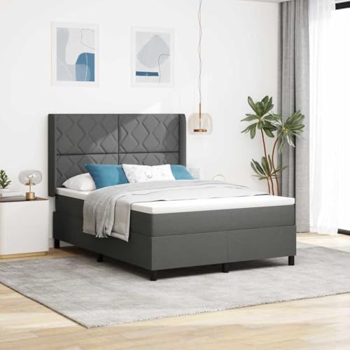 Qnhdfrt Boxspringbett mit Matratze & LED in Dunkelgrau 140 x 200 cm Modernes Design mit Taschenfederkern für Erholsamen Schlaf Doppelbett mit Atmungsaktivem Bezug für Schlafzimmer von Qnhdfrt