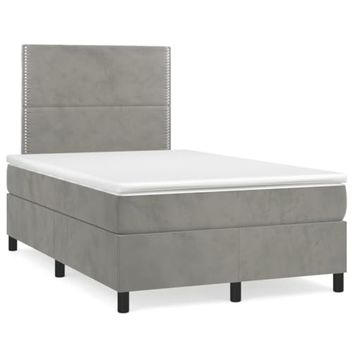 Qnhdfrt Boxspringbett mit Matratze und LED in Hellgrau 120x190 cm Samtbezug Höhenverstellbares Kopfteil Taschenfederkernmatratze für Schlafzimmer Gästebett und Single Bed von Qnhdfrt
