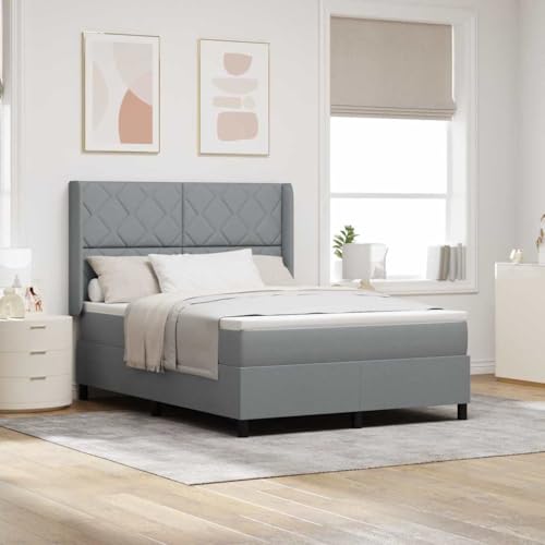 Qnhdfrt Boxspringbett mit Matratze und LED in Hellgrau 140 x 200 cm Taschenfederkernmatratze für optimalen Schlafkomfort und Wirbelsäulenunterstützung für Schlafzimmer von Qnhdfrt