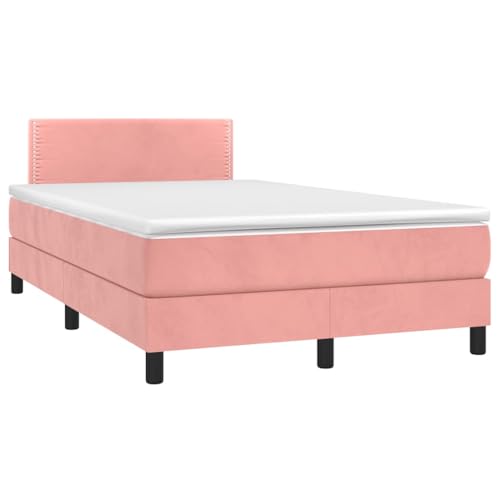 Qnhdfrt Boxspringbett mit Matratze und LED in Rosa 120x190 cm Samtstoff Kopfteil höhenverstellbar Taschenfederkernmatratze für Schlafzimmer Jugendzimmer Gästebett von Qnhdfrt