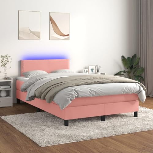 Qnhdfrt Boxspringbett mit Matratze und LED in Rosa 120x200 cm Samtbezug Höhenverstellbares Kopfteil Taschenfederkernmatratze für erholsamen Schlaf von Qnhdfrt