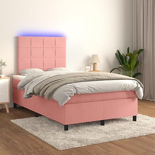 Qnhdfrt Boxspringbett mit Matratze und LED in Rosa 120x200 cm Samtbezug Höhenverstellbares Kopfteil Taschenfederkernmatratze für erholsamen Schlaf von Qnhdfrt