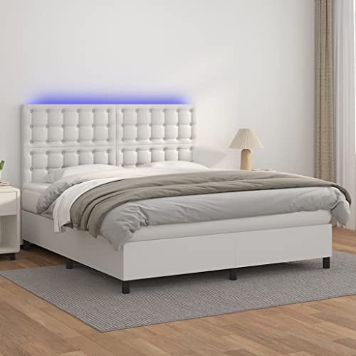 Qnhdfrt Boxspringbett mit Matratze und LED in Weiß 180x200 cm Kunstleder Höhenverstellbares Kopfteil Taschenfederkernmatratze und RGB Beleuchtung für Schlafzimmer Qnhdfrt Boxspringbett mit Matratze und LED in Weiß 180x200 cm Kunstleder Höhenverstellbares Kopfteil Taschenfederkernmatratze und RGB Beleuchtung für Schlafzimmer von Qnhdfrt