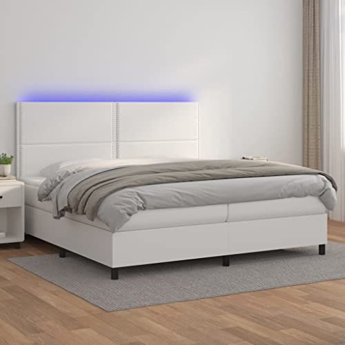 Qnhdfrt Boxspringbett mit Matratze und LED in Weiß 200x200 cm Kunstleder Höhenverstellbares Kopfteil Taschenfederkernmatratze für Schlafzimmer Gästebett und Doppelbett Qnhdfrt Boxspringbett mit Matratze und LED in Weiß 200x200 cm Kunstleder Höhenverstellbares Kopfteil Taschenfederkernmatratze für Schlafzimmer Gästebett und Doppelbett von Qnhdfrt