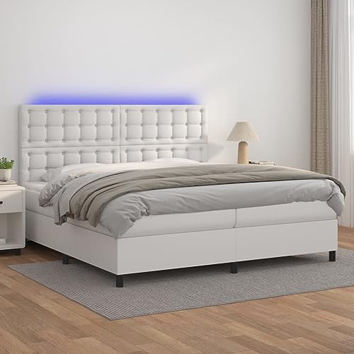 Qnhdfrt Boxspringbett mit Matratze und LED in Weiß 200x200 cm Kunstleder Langlebiges Bettgestell mit Höhenverstellbarem Kopfteil und Taschenfederkernmatratze für Erholsamen Schlaf Qnhdfrt Boxspringbett mit Matratze und LED in Weiß 200x200 cm Kunstleder Langlebiges Bettgestell mit Höhenverstellbarem Kopfteil und Taschenfederkernmatratze für Erholsamen Schlaf von Qnhdfrt